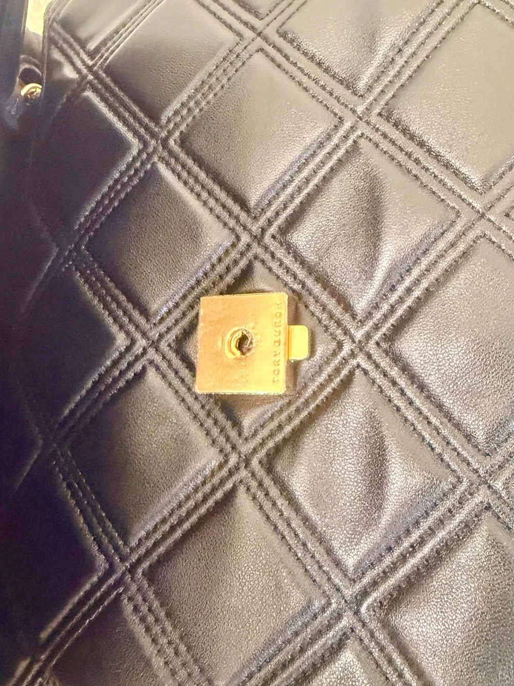 Tory Butch Fleming Quilted Black Leather Shoulder Bag with Gold Chain Hardware